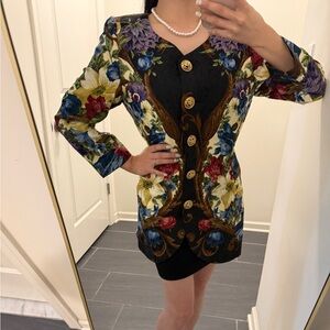 Floral pattern vintage jacket (without belt)